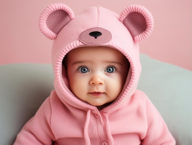 Adorable bebé con ropa vibrante en una pose juguetona