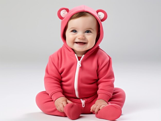 Foto adorable bebé con ropa vibrante en una pose juguetona