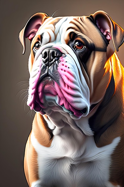 Adorable Bulldog sobre fondo oscuro espacio para texto Retrato de un Bulldog Inglés Lindo perro