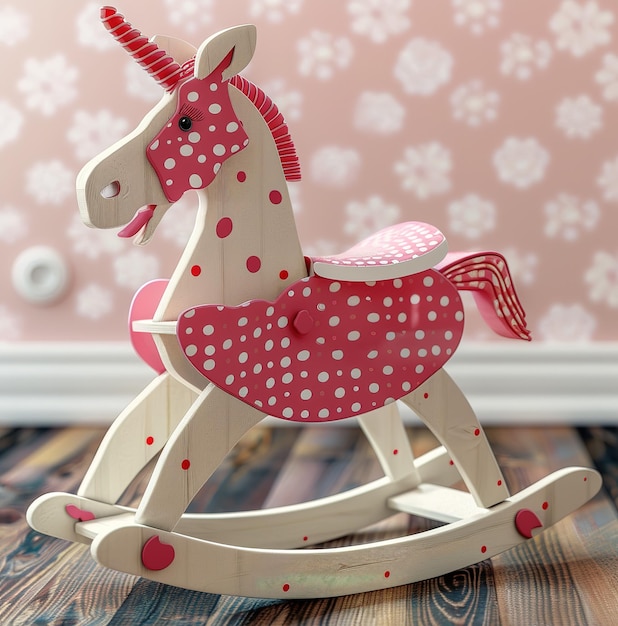 Adorable caballo de balance de madera unicornio decoración de fantasía caprichosa para la habitación de los niños