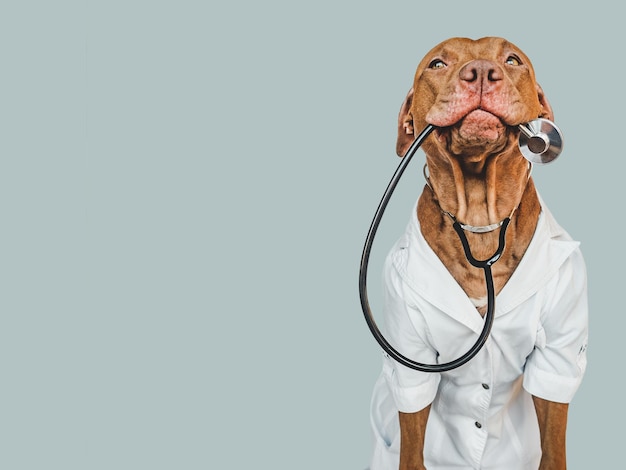 Adorable cachorro bonito con bata de médico