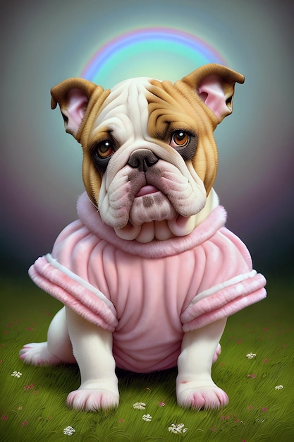 Adorable cachorro bulldog vestido con pijama