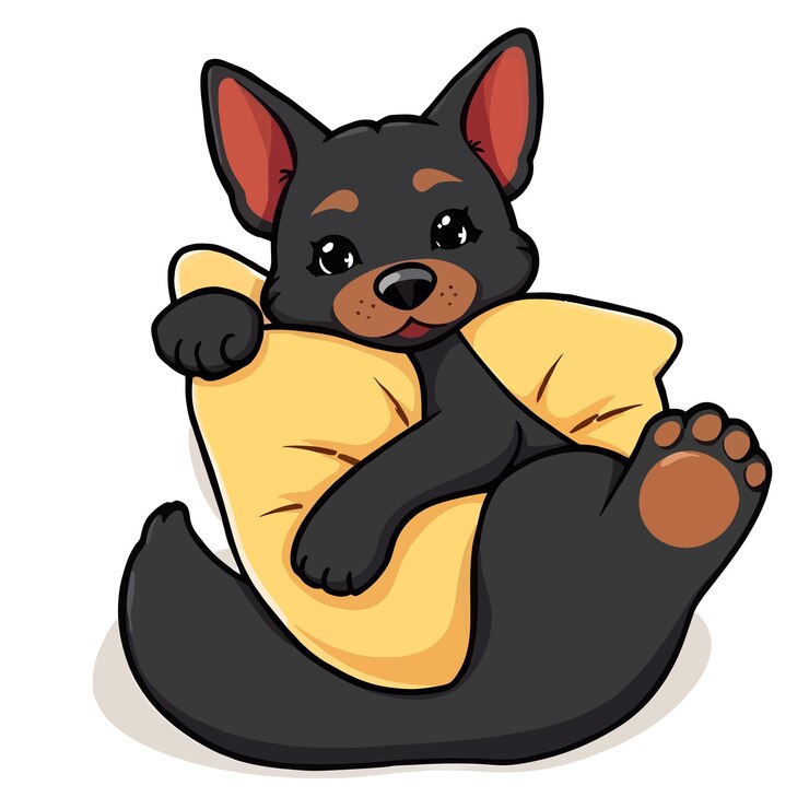 Adorable cachorro de dibujos animados relajándose en una almohada Ilustración de perro lindo