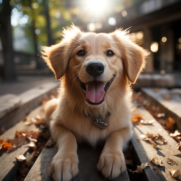 Adorable cachorro de Golden Retriever con una sonrisa generada por IA