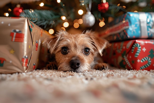 adorable cachorro de Navidad de fondo