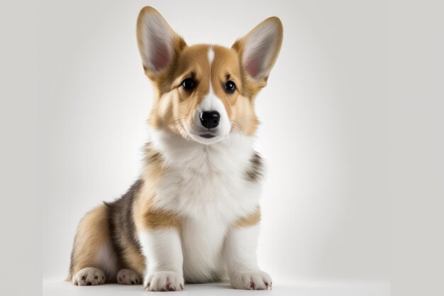 Adorable cachorro Pembroke Corgi sobre un fondo blanco