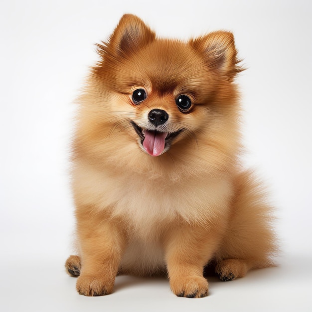 Adorable cachorro de Pomerania con rasgos faciales exagerados