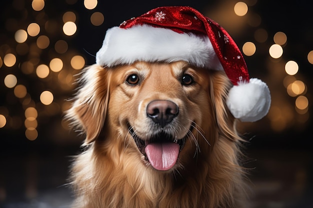 Adorable cachorro con un sombrero de Santa entrando en el espíritu navideño IA generativa