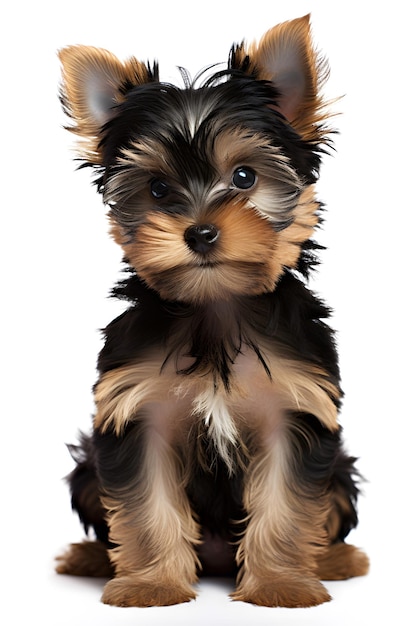 El adorable cachorro de Yorkshire Terrier en un fondo blanco