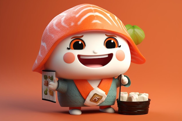 Foto la adorable caricatura de sushi en 3d