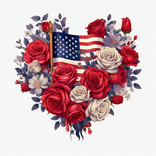 Adorable Clipart para el Día de la Bandera Americana con Rosas Dispuestas en Forma de Corazón