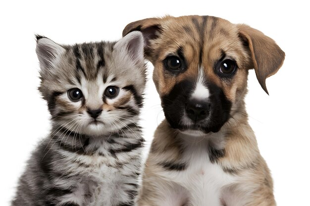 Foto adorable close up of a kitten and puppy gazing at the camera together