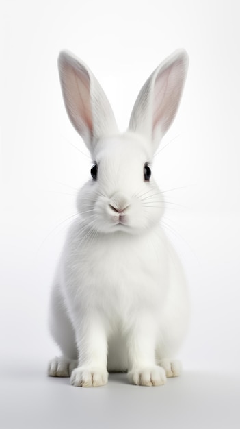 Foto un adorable conejo de pascua peludo sobre un fondo blanco