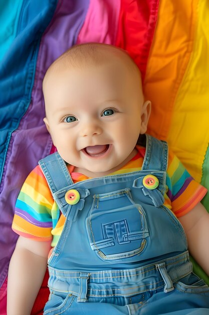 Foto adorable conjunto de niños pequeños inspirado en el arco iris delicate cuteness