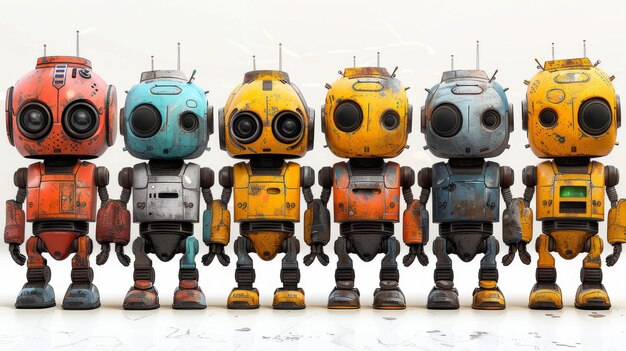 Foto un adorable conjunto de robots antiguos una pancarta con juguetes de robots en él