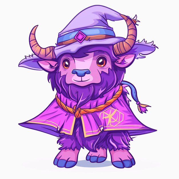 Foto adorable dibujos animados del mago del bisonte chibi el mágico del bisonte lindo el mago del bizón