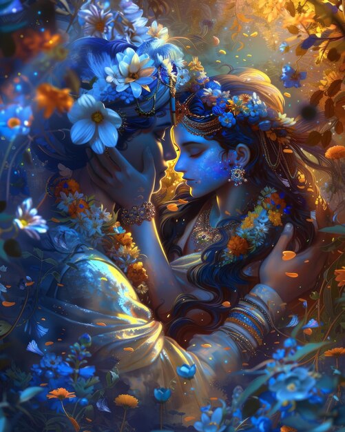 el adorable dios Krishna y Radha enamorados