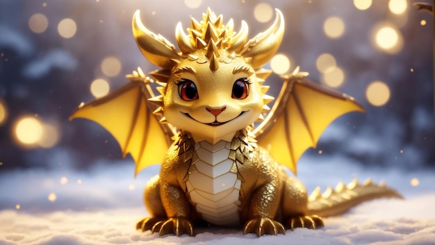 Adorable dragón kawaii en color dorado estilo caricatura