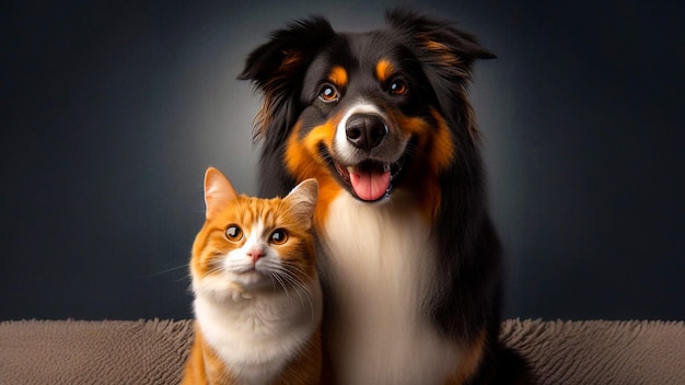 Un adorable dúo de gatos y perros posan juntos para un encantador retrato