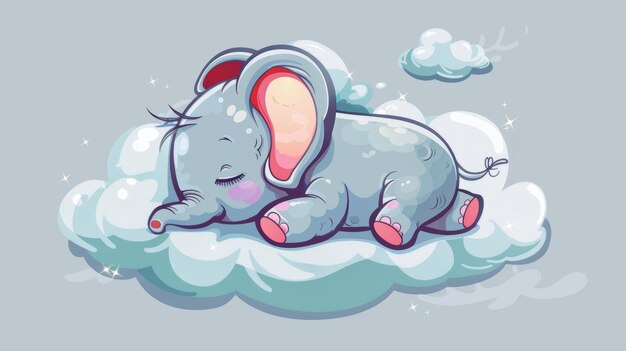 Foto un adorable elefante de dibujos animados duerme en una nube