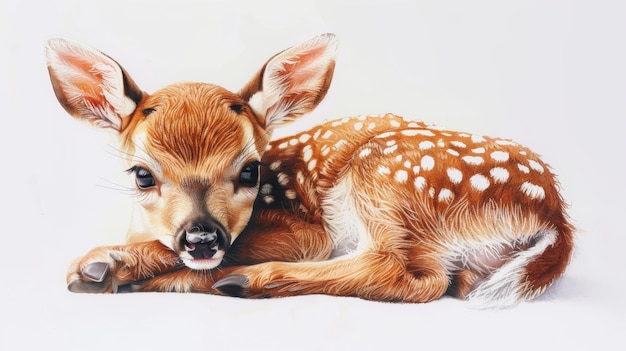 Foto adorable faun acostado en estilo acuarela con fondo blanco ia generativa