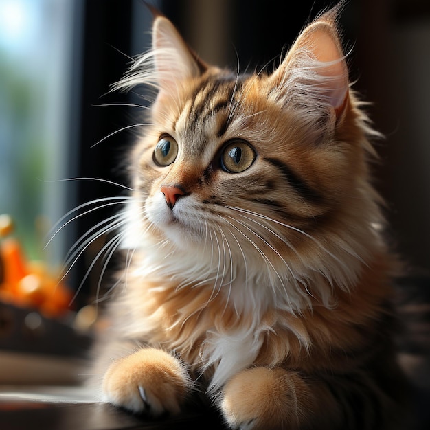 Adorable felino con una cola esponjosa