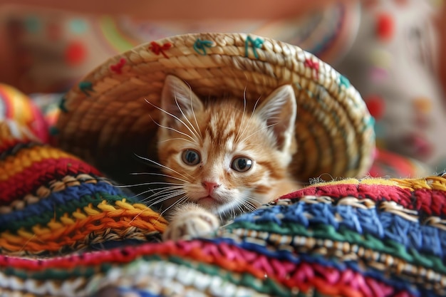 Adorable felino con un sombrero Cinco de Mayo de México Generativo Ai