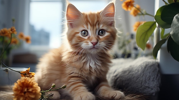 Adorable_fluffy_wheaten_ginger_red_cat_relaxinImagem fotográfica de papel de parede HD 8K