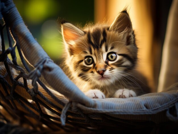 adorable gatito asomándose detrás de una cortina