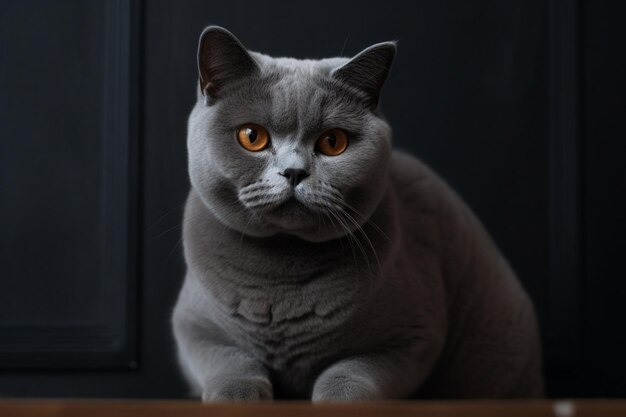 Adorable gatito británico de pelo corto con una pared monocromática detrás de ella