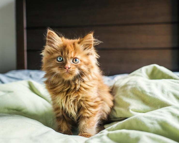 El adorable gatito de jengibre mirando a la cámara