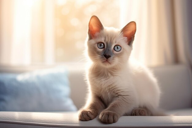 Adorable gatito siamés de dos meses de edad