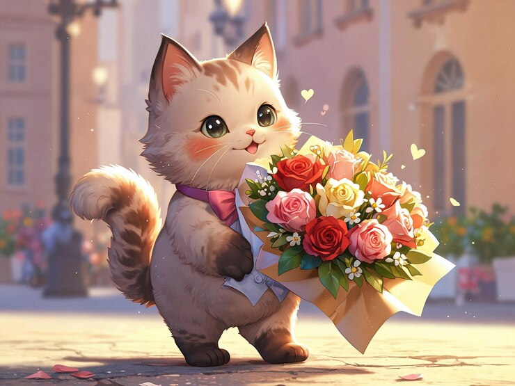 Adorable gatito vestido con ropa elegante tal vez una pequeña chaqueta con una pajarita con rosas
