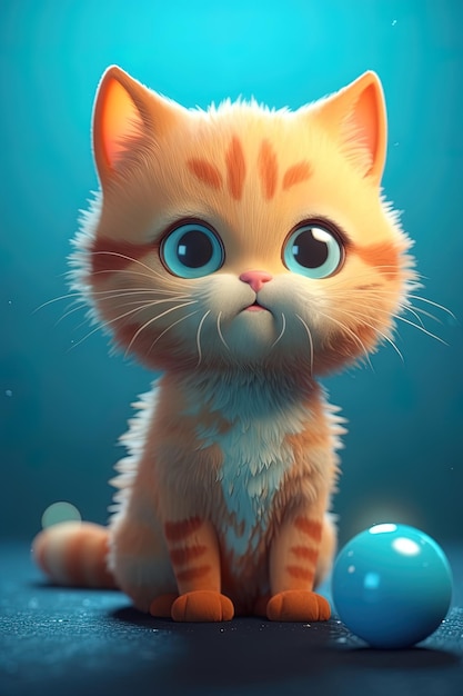 Adorable gato cachorro ilustración 3d de un gatito con grandes ojos brillantes IA generativa