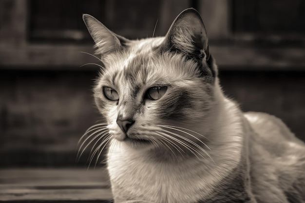 Un adorable gato javanés en blanco y negro kucing kampung IA generativa