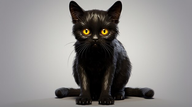 Foto adorable gato negro con ojos amarillos diseño de personajes de dibujos animados de gato negro ia generativa