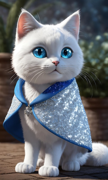 Adorable gato de ojos azules con un lindo accesorio de moda mirando a la cámara