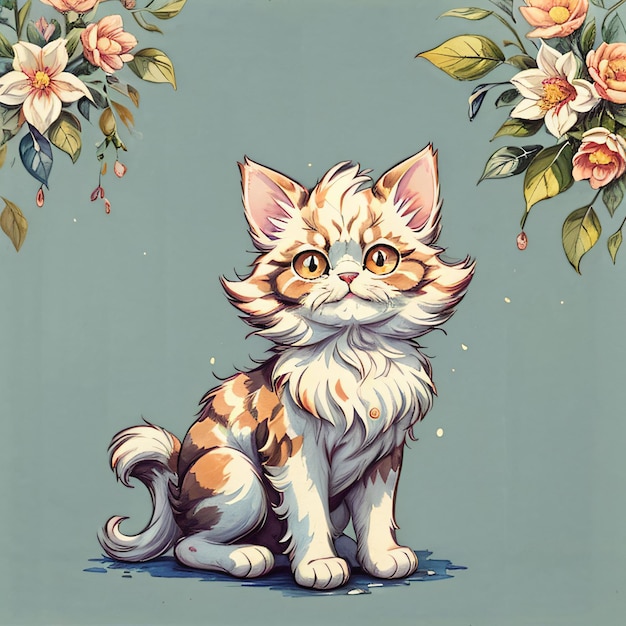 El adorable gato persa en una ilustración a acuarela