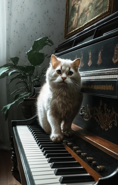 Adorable gato en el piano