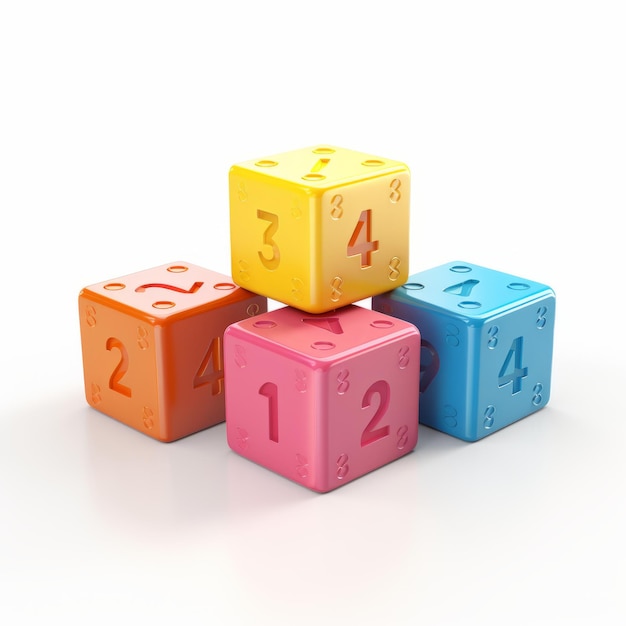 Adorable goma número cubos 3d ilustración de 4 aislado en blanco