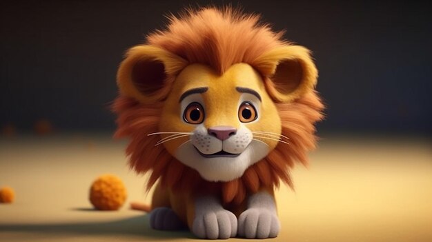 una adorable IA generativa de dibujos animados de leones animados en 3D