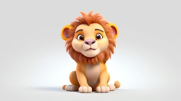 una adorable IA generativa de dibujos animados de leones animados en 3D