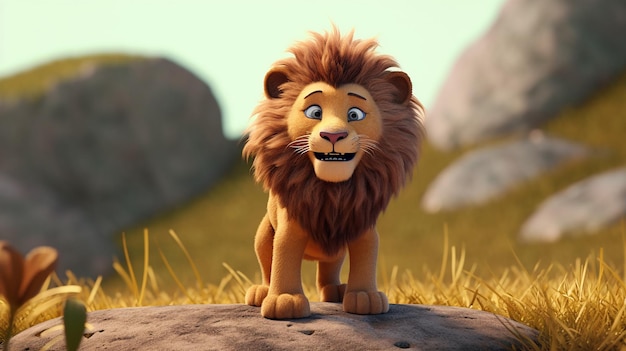 una adorable IA generativa de dibujos animados de leones animados en 3D