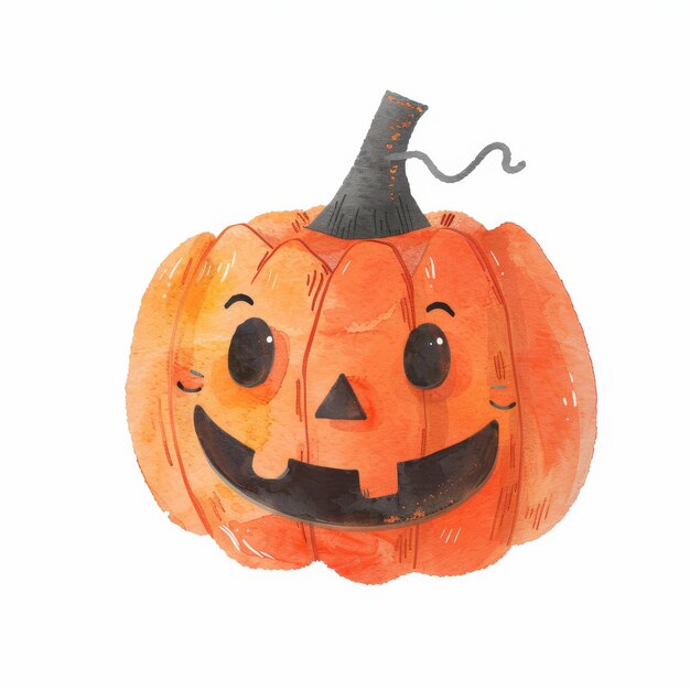 adorable ilustración en acuarela de una calabaza sonriente para decoraciones de Halloween