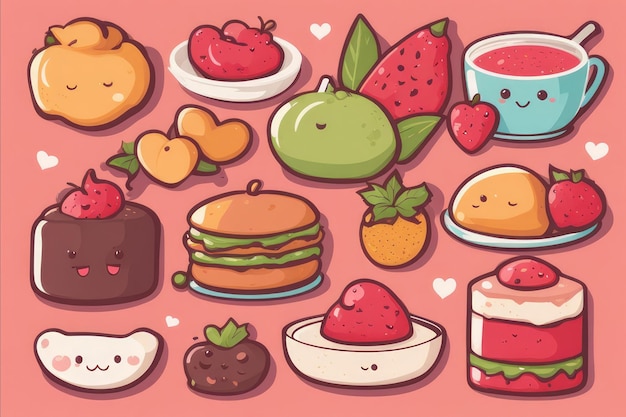 Foto adorable ilustración de comida kawaii dibujada a mano