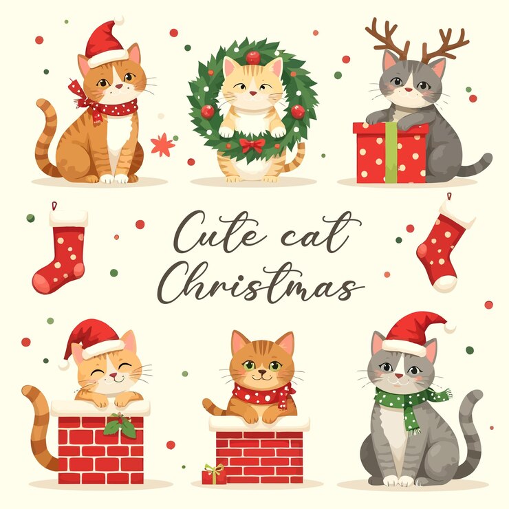 Adorable Ilustración de Navidad de Gato Festiva Diversión Felina