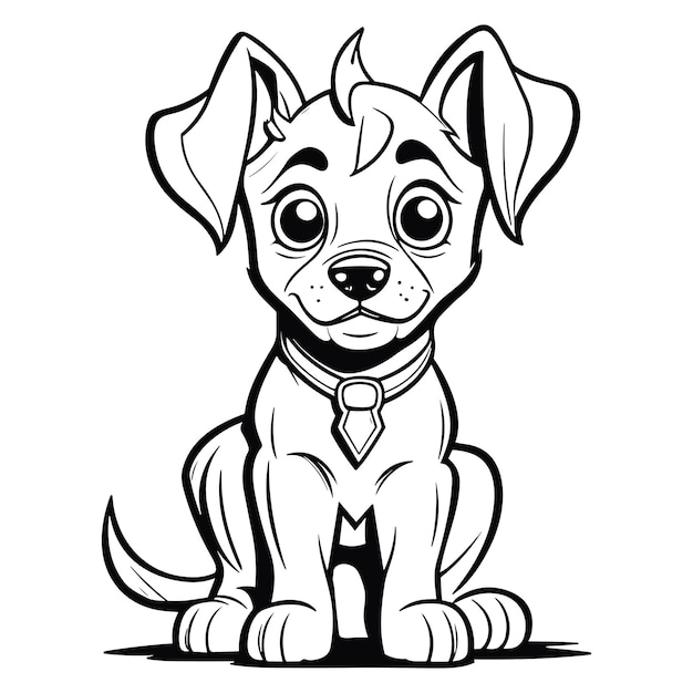 Adorable ilustración de un perro en blanco y negro para libro para colorear para niños