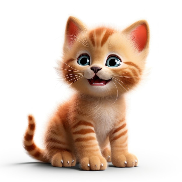 Adorable imagen prediseñada de PixarStyle de un gracioso gatito sobre fondo blanco Generado por IA