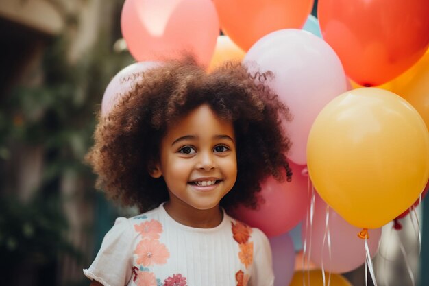 Una adorable joven afroamericana celebrando alegremente su cumpleaños Generative Ai