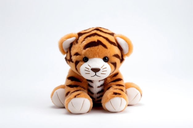 Foto adorable juguete de peluche tigre juguetón en el fondo transparente de la ia